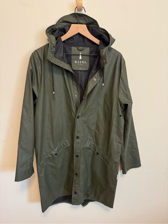 Rains Other - Rains Olive Green Hooded Raincoat with Snap Front